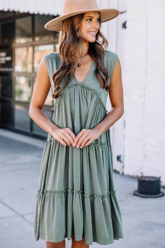 Women's High-Fashion Garments Once In A While Olive Green Dress