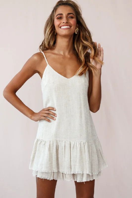 Chic Casual Wardrobe Essentials Arabelle Cami Strap Raw Hem Dress Natural