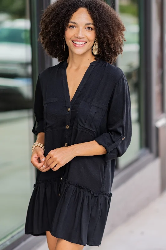 Stylish And Comfortable Clothing For Women Get Where You're Going Black Ruffled Hem Dress