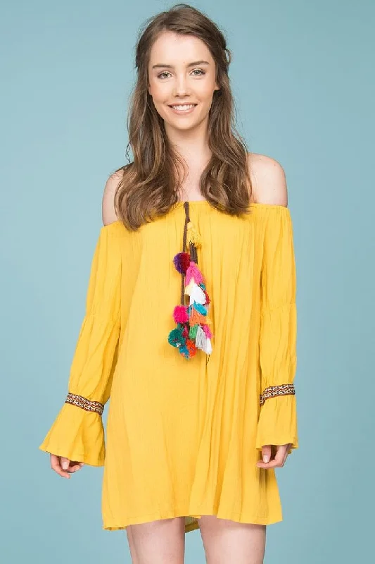 Women's Seasonal Fashion Trends Jaelyn Tube Top Tassel Dress Yellow Mustard
