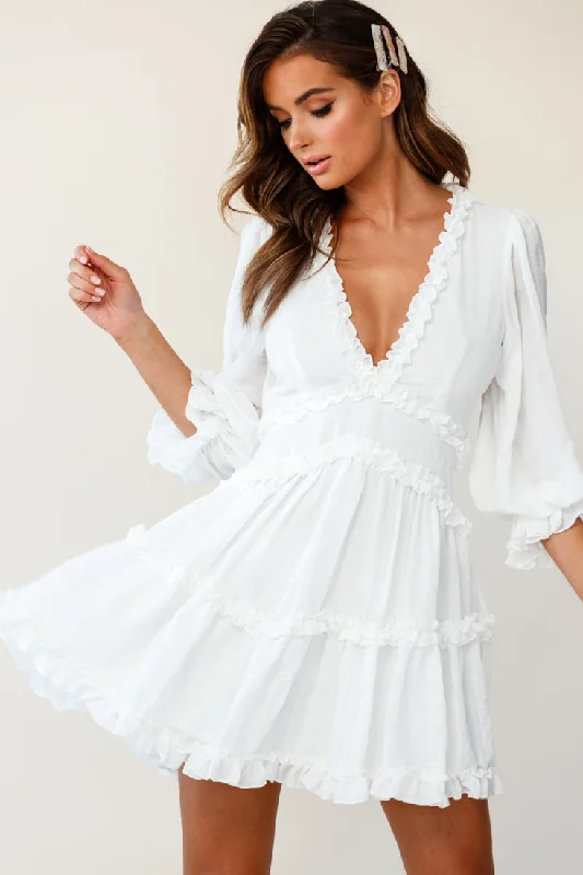 Stylish Dresses for Women Laney Cutout Back Balloon Sleeve Dress White