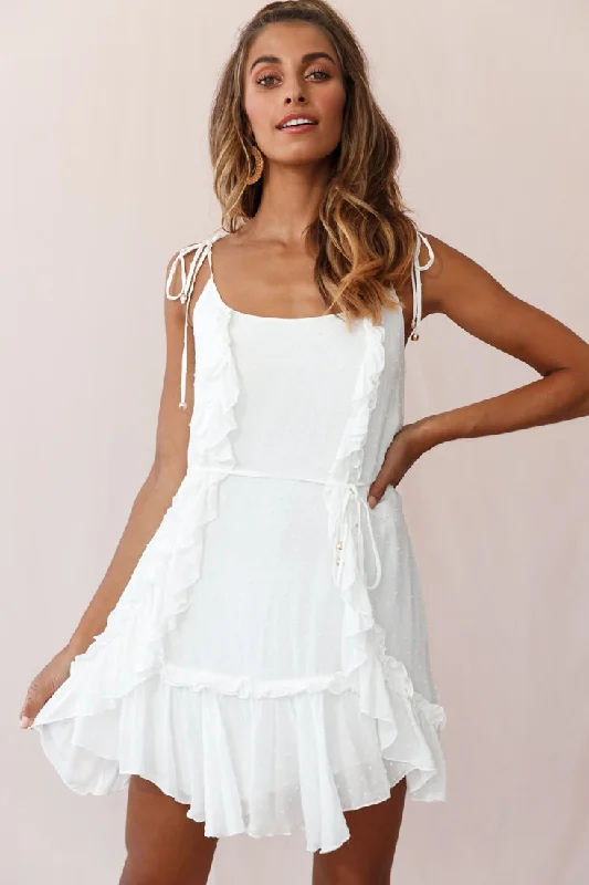Women's Casual and Dressy Outfits Wish Fluted Hem Lace-up Back Dress White
