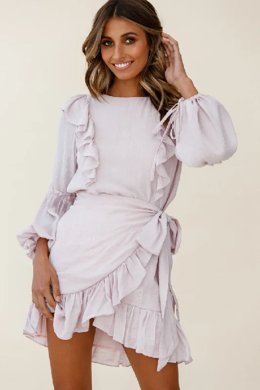 Comfortable Women's Clothing Tila Long Balloon Sleeve Wrap Front Dress Blush