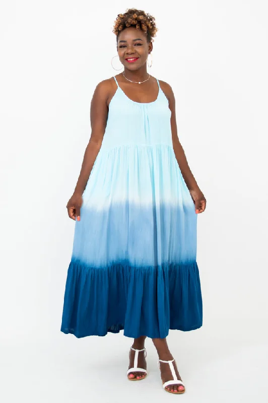 Rocker Chic Fashion Boha Dress, Turquoise Dip-Dye