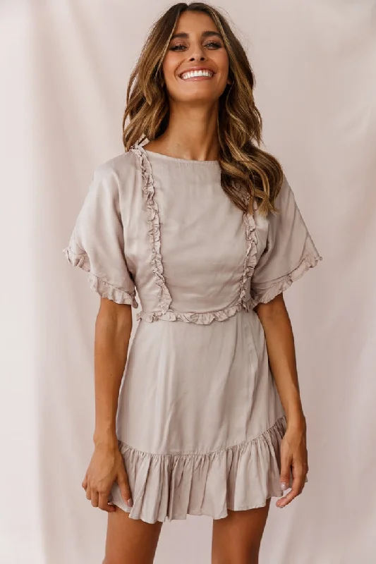 Timeless Women's Clothing Thursday Ruffle Detail Lace-Up Back Dress Mocha