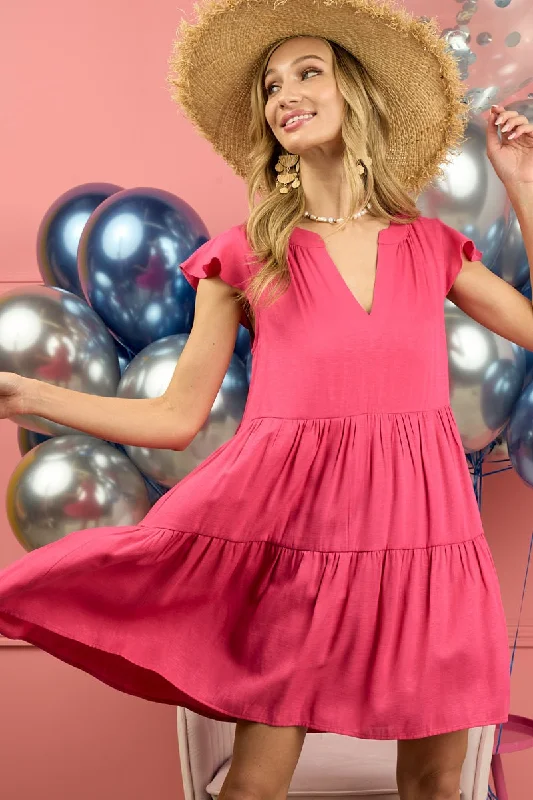 Sustainable Women's Clothes Fuchsia Tiered Dress