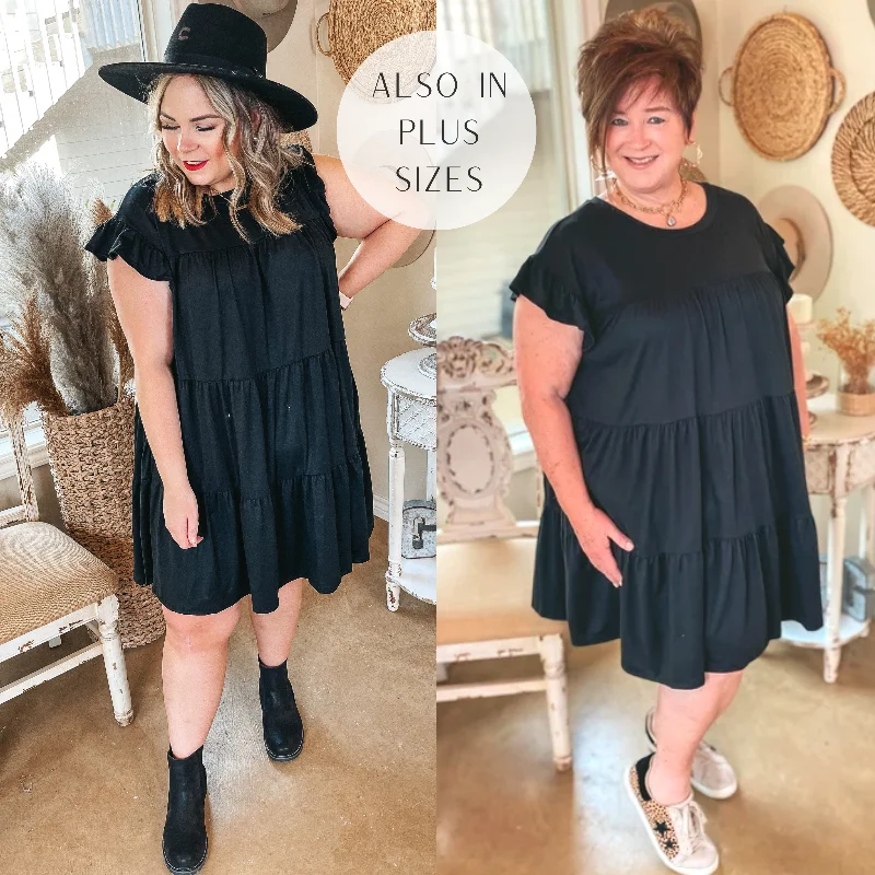 Relaxed Style Last Chance Size Small | Instant Attraction Solid Ruffle Tiered Dress in Black