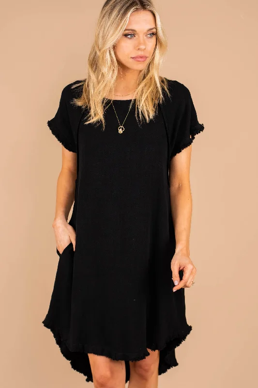Casual Chic Women's Clothes Give Your Love Black Raw Hem Dress