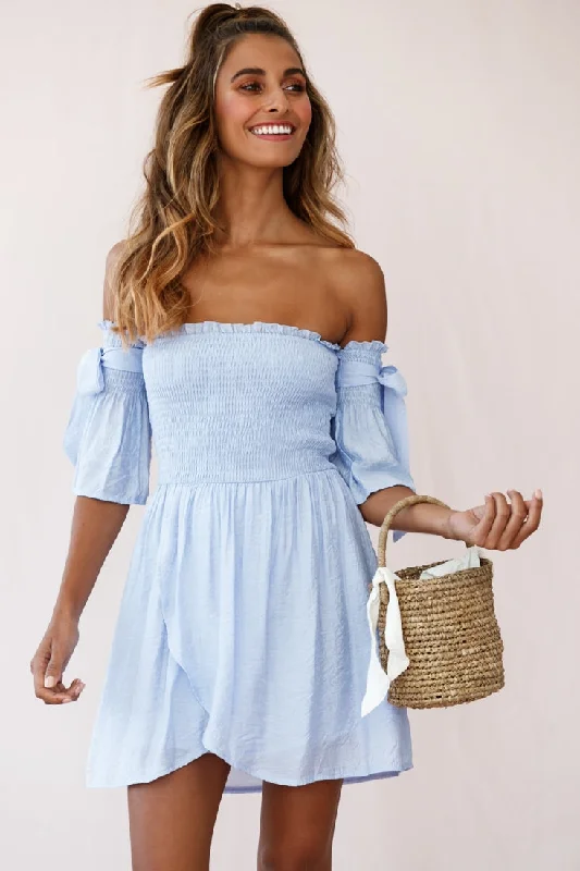 Women's Clothing Sets Eva Babydoll Off-The-Shoulder Dress Steel Blue