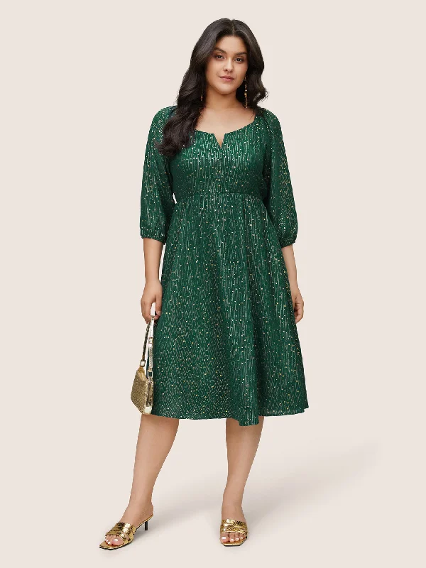 Seasonal Women's Fashion Trends Geometric Glitter Notched Lantern Sleeve Dress