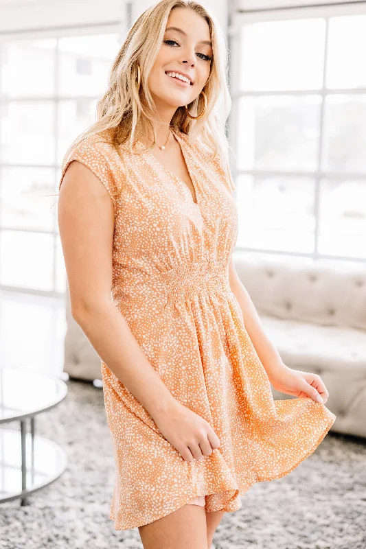 Chic Wardrobe All Good Things Peach Orange Spotted Dress