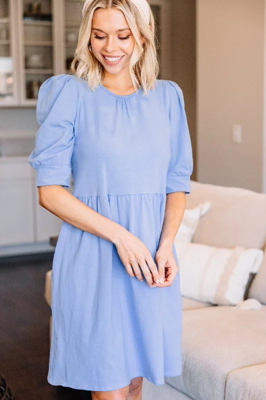 Effortless Chic for Women Let Them Know Light Blue Puff Sleeve Dress