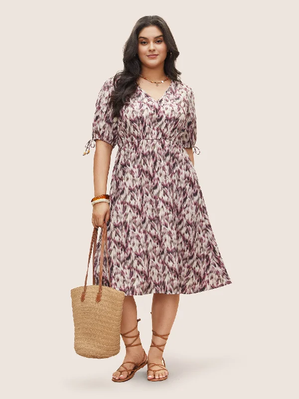 Glamorous Evening Wear Ombre Brush Print Ties Elastic Waist Dress