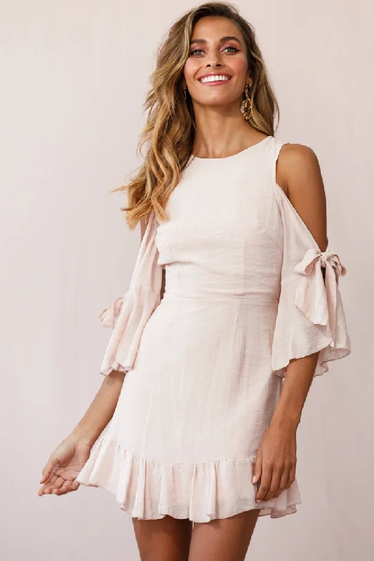 Women's Outfit For The Office Flaxton Tied Sleeve Cold Shoulder Dress Nude
