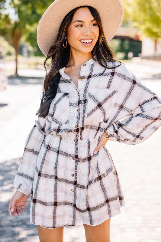 Women's Clothing Sets Fall Experiences Off White Plaid Dress