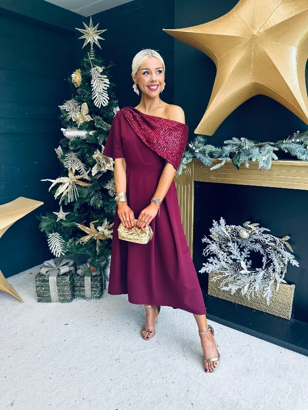 Women's Vintage-Inspired Outfit Juliet Detailed Occasion Dress Burgundy