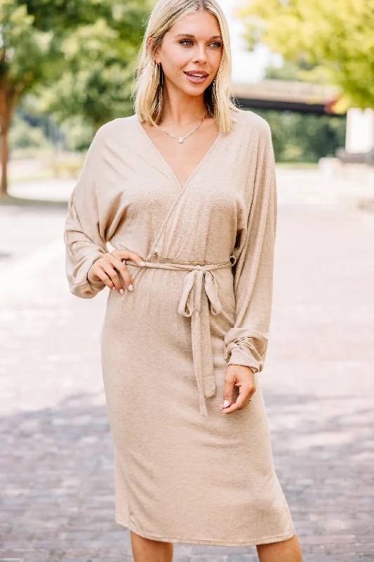 Affordable Online Boutiques Say It Loud Oatmeal Brown Sweater Dress