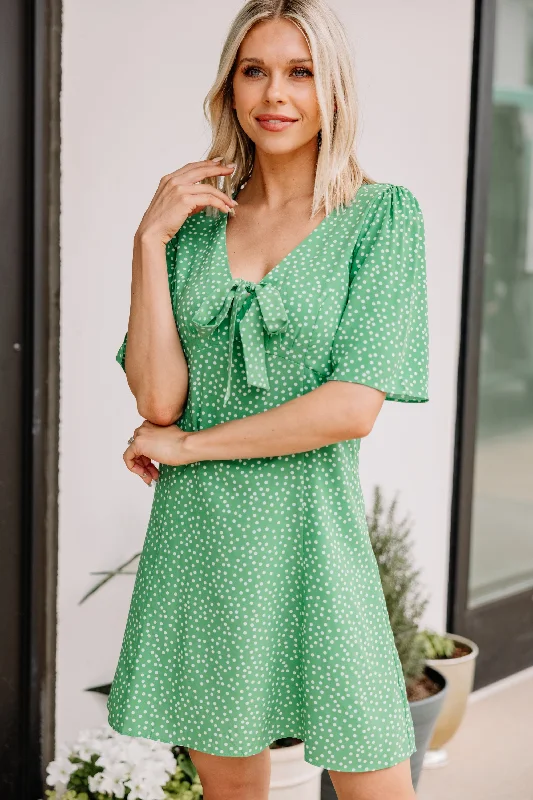 Online Boutique Stores Stay With You Green Polka Dot Dress