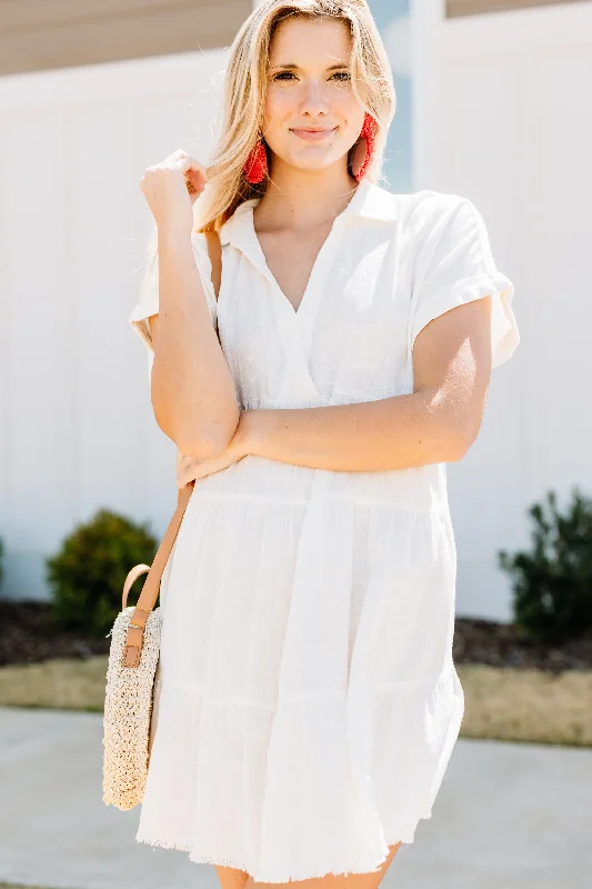 Women's Plus-Size Casual Outfit In My Thoughts Off White Linen Dress
