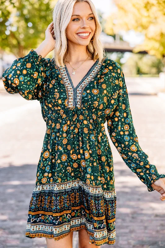 Stylish Women's Clothes for Work and Play Get It Together Forest Green Mixed Print Dress
