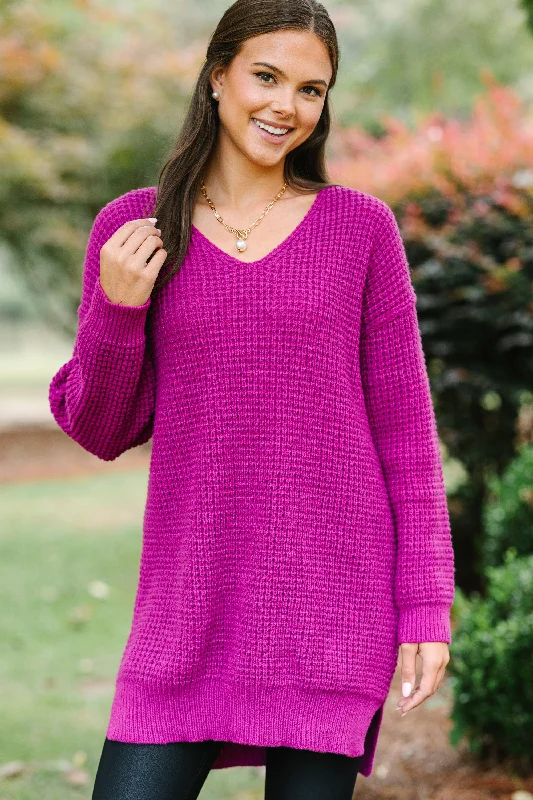 Flash Sale Event All For Joy Magenta Purple Waffle Knit Sweater Dress
