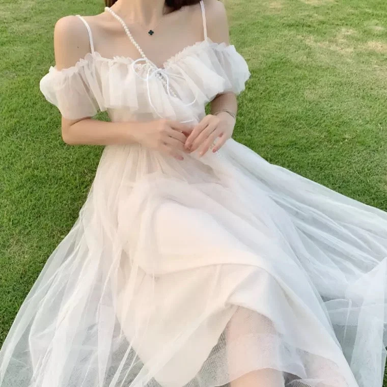 Discount Store spaghetti strap dress, flounces neck fairy dress, off shoulder halter dress Discount Store spaghetti strap dress, flounces neck fairy dress, off shoulder halter dress