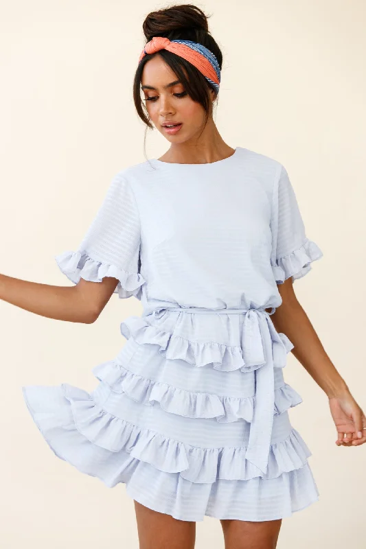 Outfits For Girls Zipporah Short Sleeve Layered Ruffle Dress Grey