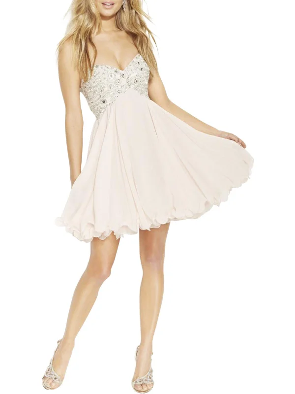 Elegant Women's Clothing Womens Chiffon Embellished Babydoll Dress