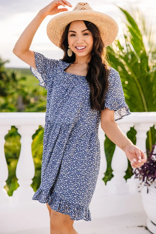 Women's Work Outfit For The Office Dusk Till Dawn Denim Blue Spotted Dress