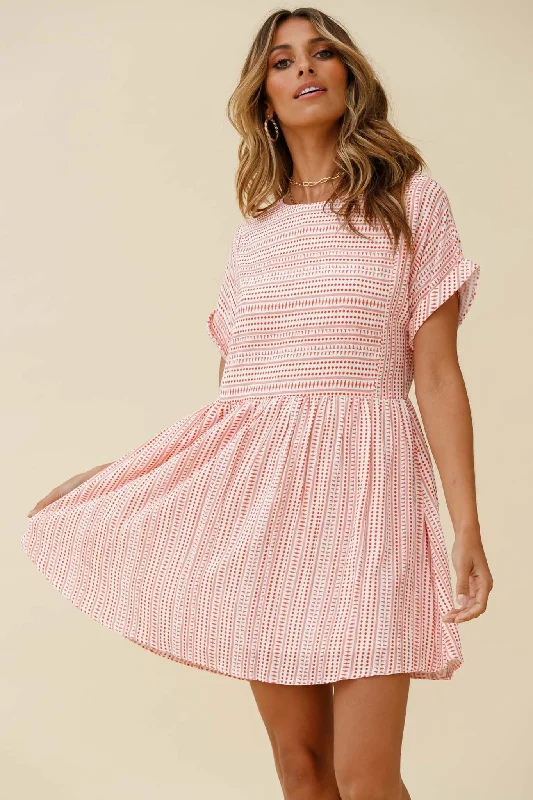 Timeless Women's Clothes Susie Rolled Sleeve Crew Neck Swing Dress Stripe Pattern Red Timeless Women's Clothes Susie Rolled Sleeve Crew Neck Swing Dress Stripe Pattern Red