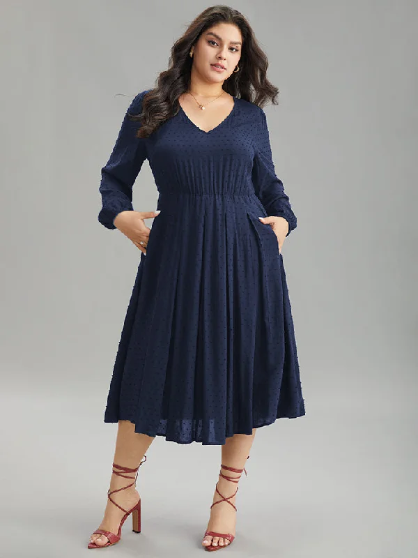 Women's Travel Outfit Set Static-Free Solid Lantern Sleeve Pleated Dress