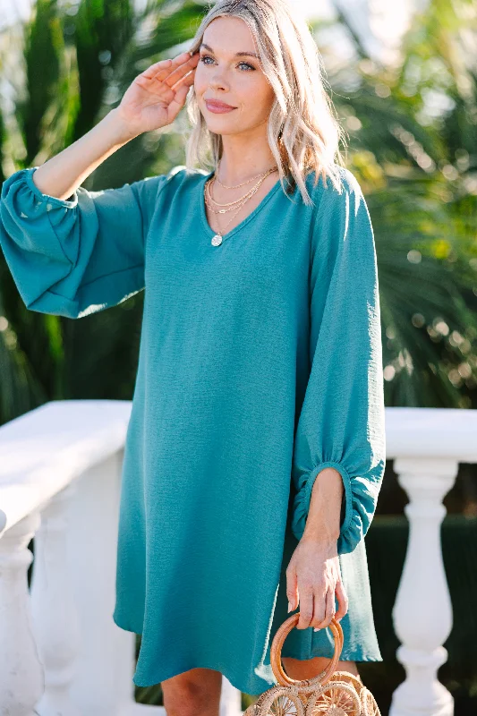 Clothing Online Loud And Clear Spruce Green Bubble Sleeve Dress