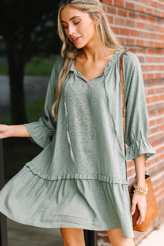 Winter Wardrobe Clearance Always In The Lead Olive Green Linen Dress