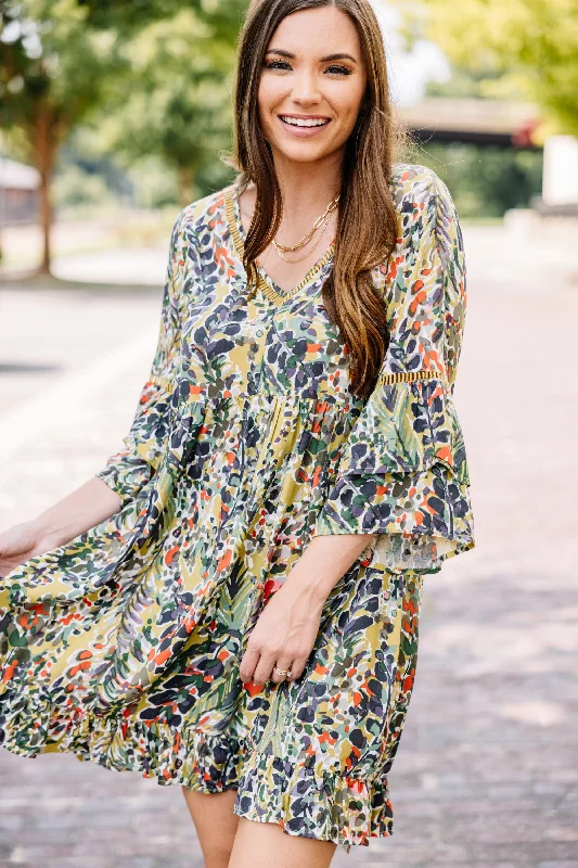 Laid-Back Elegance Just You Wait Moss Green Bell Sleeve Dress