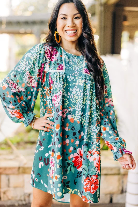 Women's Evening Wear for Special Occasions Feeling Compelled Forest Green Mixed Print Dress