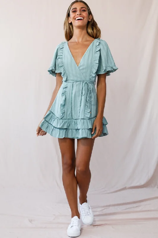 Affordable Online Boutiques Marybelle Angel Sleeve A-Line Ruffle Dress Sage