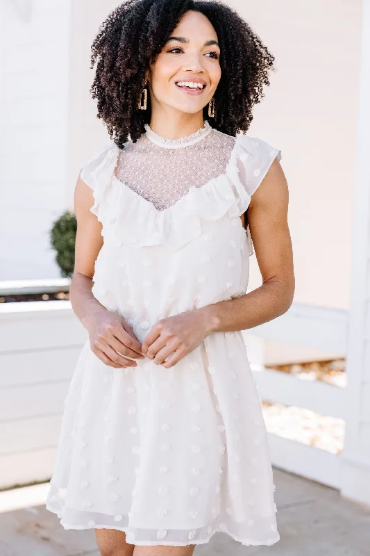 Elegant Fashion Always On Cream White Swiss Dot Dress