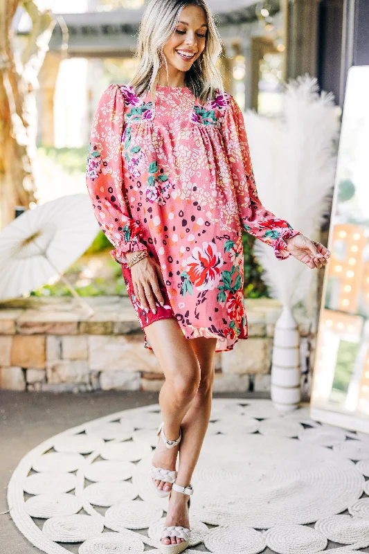 Clothes Of Woman Feeling Compelled Mauve Pink Mixed Print Dress