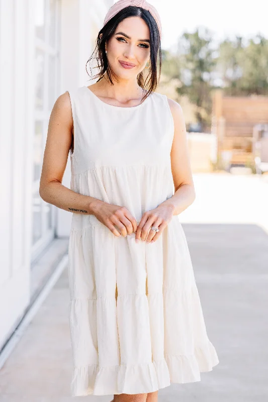 Relaxed Fashion On The Right Foot Cream White Swiss Dot Dress