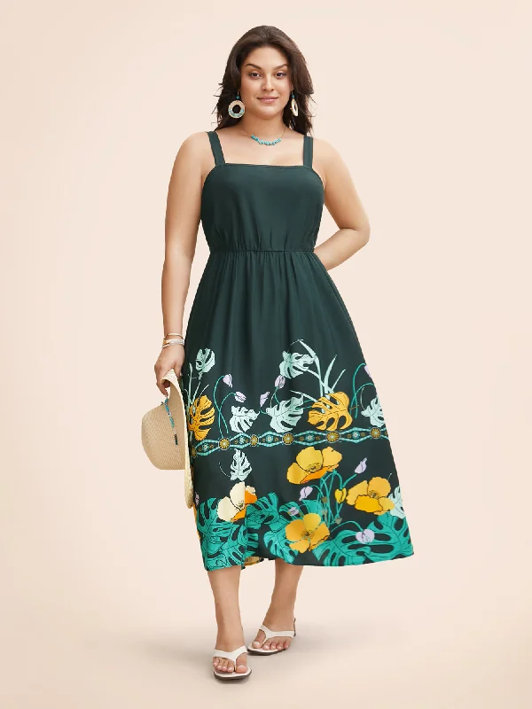 Stylish Women's Garments For Holidays Boho Print Elastic Waist Cami Dress