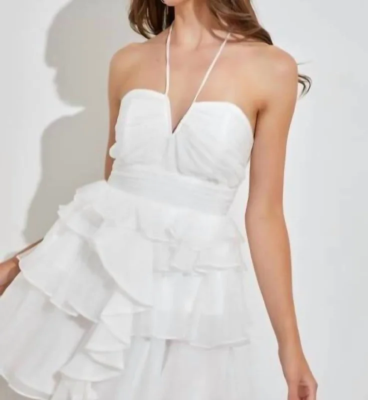 Easygoing Women's Style Unbalance Ruffle Dress In White