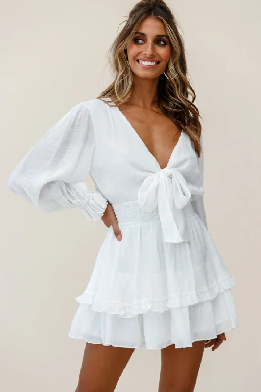 Women's Clothing Stores Anthea Bow-Tie Front Layered Frill Dress White