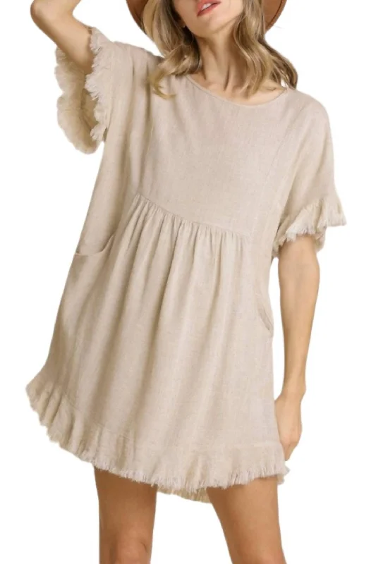 Women's Active Clothing Linen Blend Dress With Pockets In Oatmeal