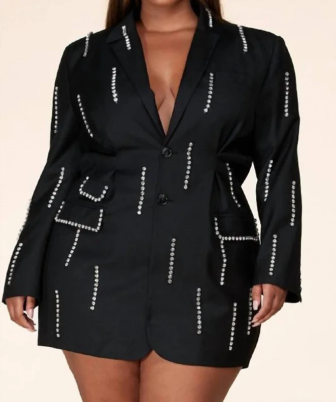 Timeless Women's Clothing 3-In-1 Blazer Dress With Rhinestones In Black