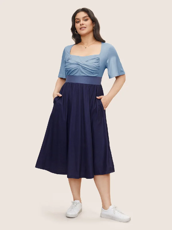 Best Online Women's Boutiques Square Neck Colorblock Contrast Twist Front Dress