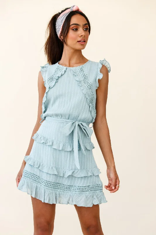 Modern Women's Clothes Olga Tiered Frill Detail Waist Tie Dress Sage