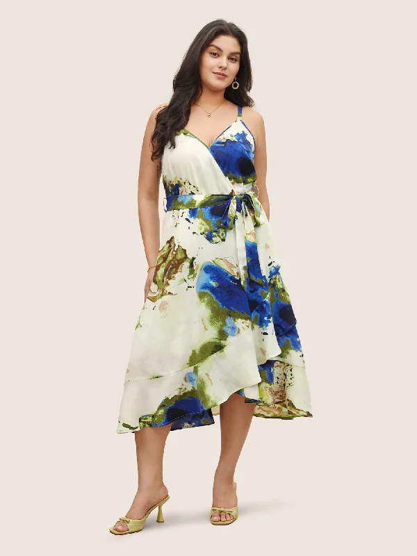 Women's Workout Garments Ombre Belted Ruffle Hem Cami Dress