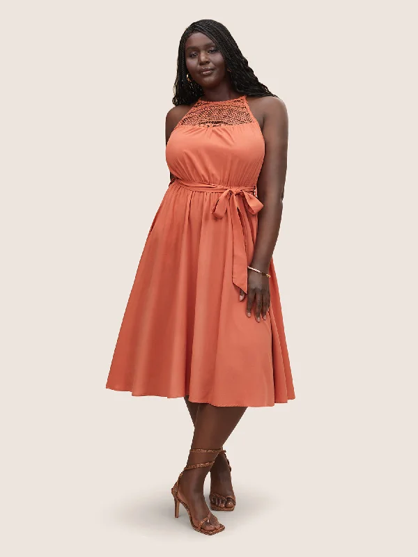 Vintage Clothing For Women Supersoft Essentials Halter Lace Panel Belted Dress
