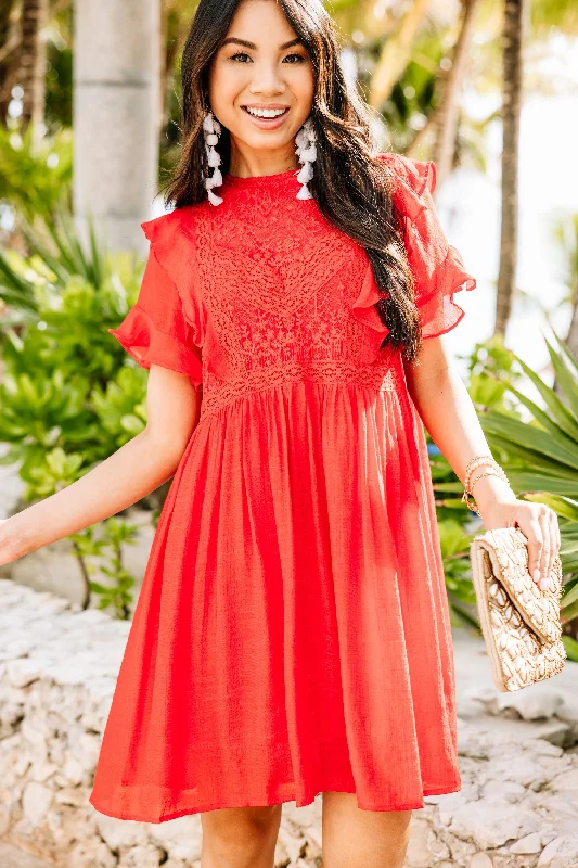 Stylish Everyday Clothing Realized Love Chili Powder Red Lace Dress