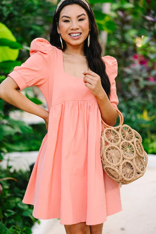 Online Boutiques Beautiful Work Coral Orange Babydoll Dress